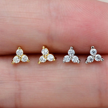 DAIIIBABYYY  -  Very Tiny Three Dot Trio Geometric Stud Earrings Silver Color With Sparkly CZ Crystals Simple Minimalist Women Girl Cute Jewelry